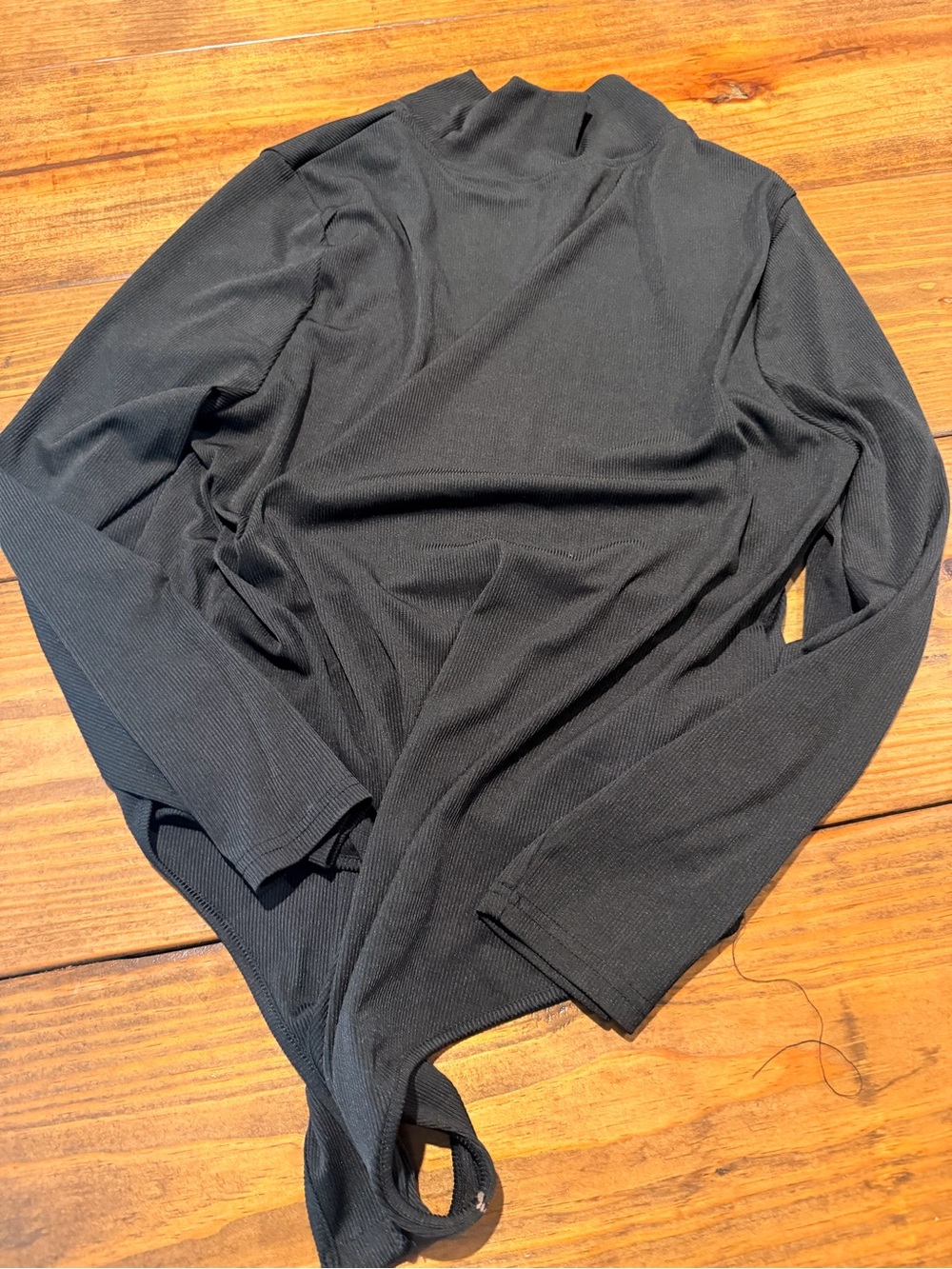 SHEIN Black Ribbed Long-Sleeve Mock Neck Tee